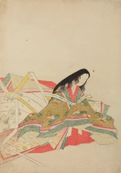Dame de cour assise dans une robe à motif d