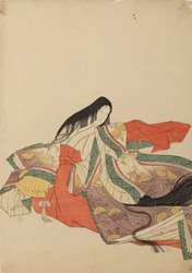 Dame de cour assise, tournée vers la gauche, planche de l