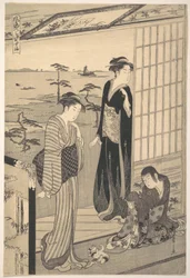 Genji en exil à Suma, de la série Genji sous une apparence moderne et à la mode (Fūryū yatsushi Genji: Suma)