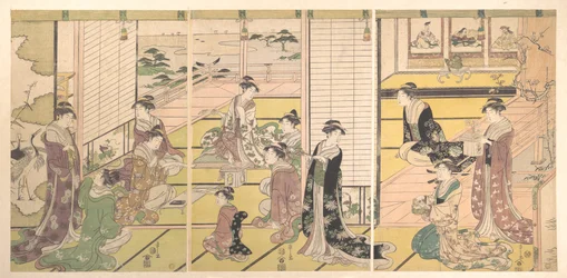 Hommage aux trois dieux de la poésie : femmes composant des poèmes