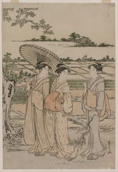 Trois femmes se promenant à la campagne