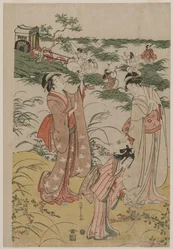 Femmes chassant des grillons dans une lande automnale, début des années 1790.