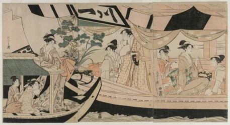 Femmes dans un bateau de plaisance sur la rivière Sumida, milieu des années 1790