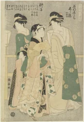 Trois courtisanes de la maison Wakafune-ya : Shiratsuyu, Isono et Isoji, vers 1794