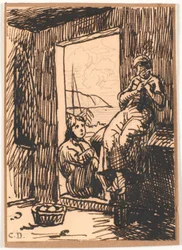 Fille et Garçons Pêcheurs à la Porte Ouverte