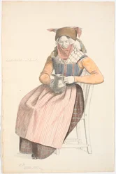 Femme assise avec une cruche