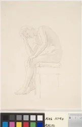 Étude de modèle. Garçon nu assis