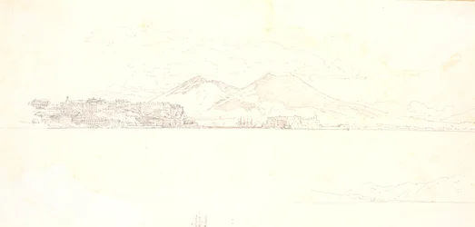 Vue de la baie de Naples depuis la Villa Reale. En arrière-plan, le Vésuve