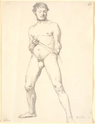 Modèle masculin académique debout avec une corde