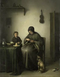 Une femme coupant du pain, vers 1800-1823 (huile sur panneau)