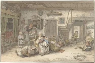 Intérieur avec famille de paysans