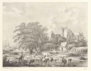 Troupeau de bétail près des ruines du château de Brederode