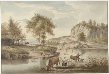 Vue de rivière avec du bétail