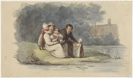Famille assise au bord de l