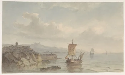 Paysage côtier avec port et navires sur l