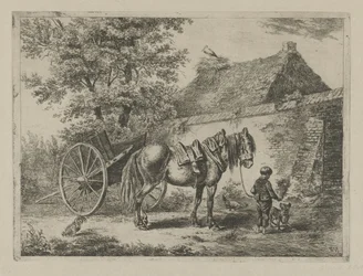 Garçon avec un cheval et un chien