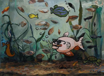 Gros poisson rose dans un monde de poissons 1988