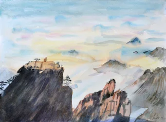 Singe de pierre regardant une mer de nuages, 2015