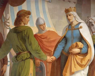 Parzival faisant ses adieux à sa mère, la reine Herzeloyde, du cycle Parzival, Salle des Chanteurs, c.1883-84