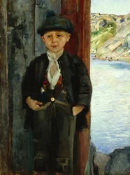 Garçon près du mur de la maison, vers 1890