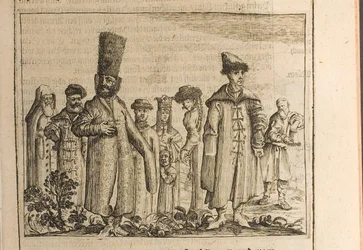 Costume traditionnel des Moscovites, illustration de Voyages au Grand-Duc de Moscovie et au Roi