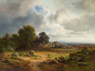 Vaste paysage avec troupeau de moutons