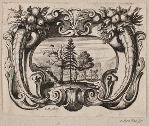 Emblème avec un jardinier et un amourin plantant un arbre