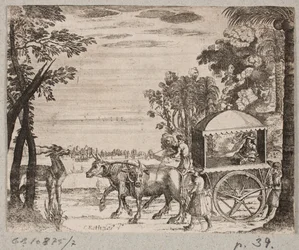 Chariot à bœufs avec un voyageur européen