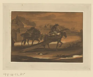 Cavalier avec deux chevaux chargés