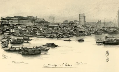 Bateaux sur la rivière des Perles, Canton, Chine, 1898