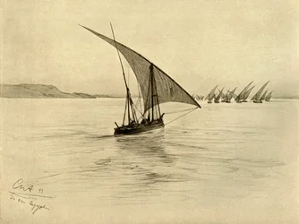 Feluccas sur le Nil, Le Caire, Égypte, 1898