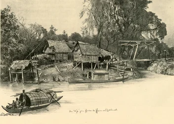 Maisons sur pilotis, Bangkok, Siam, 1898