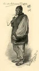 Homme fumant une pipe, Tsingtao, Chine, 1898