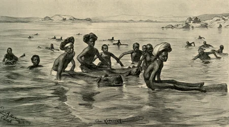 Hommes dans le Nil au Premier Cataracte, Égypte, 1898