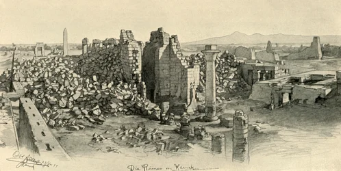 Temples en ruines à Karnak, Égypte, 1898