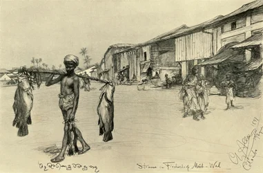 Scène de rue dans un village de pêcheurs, Mutwal, Ceylan