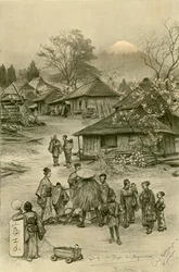 Village près du mont Fuji, Miyanoshita, Japon, 1898