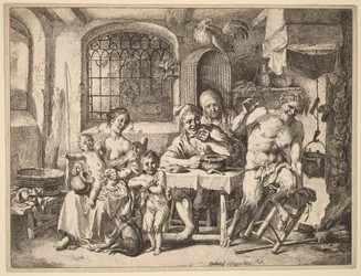 Un satyre rendant visite à une famille paysanne