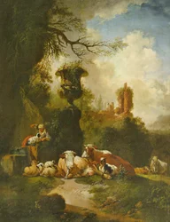 Paysage bucolique avec urne
