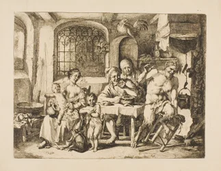 Satyre dans une maison de paysan, dans le style de Jordaens