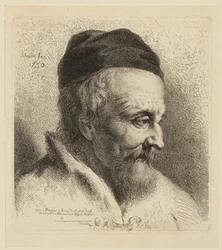 Têtes de mouton, de chèvre et de bélier avec des agneaux et des moutons couchés, feuille 3 de la série «Études d