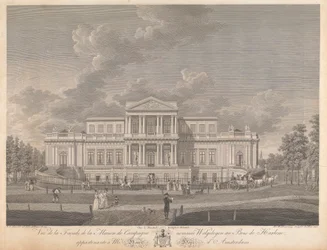 Welgelegen: Vue de la façade de la maison de campagne nommée Welgelegen au Bois de Harlem, appartenant à M. Henry Hope d