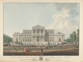 Welgelegen : Vue de la façade de la maison de campagne nommée Welgelegen au Bois de Harlem, appartenant à M. Henry Hope d
