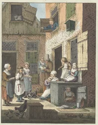 Groupe de personnes devant la porte d