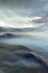 Paysage abstrait bleu brumeux