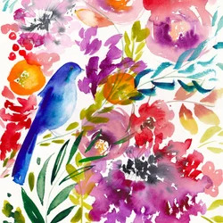 Oiseau aux couleurs vives et aux motifs floraux