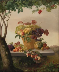 Un panier de fruits dans un paysage