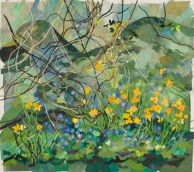 Cornerways Garden Daffodils and Blue Anemonies, 2013 (collage de papier peint à l