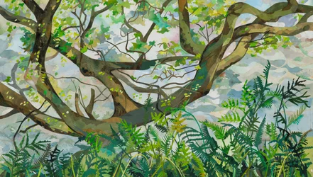 Arbre avec fougères SeaToller, 2025 (collage de papier peint à l