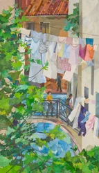 Pont de Venise avec lavage, 2025 (collage de papier peint à l